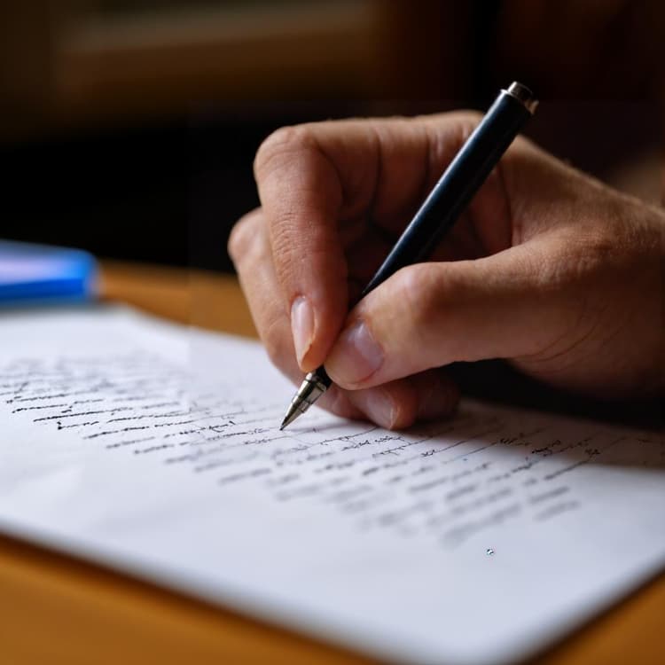 Une personne écrivant sur du papier avec un stylo, se concentrant sur son travail.
