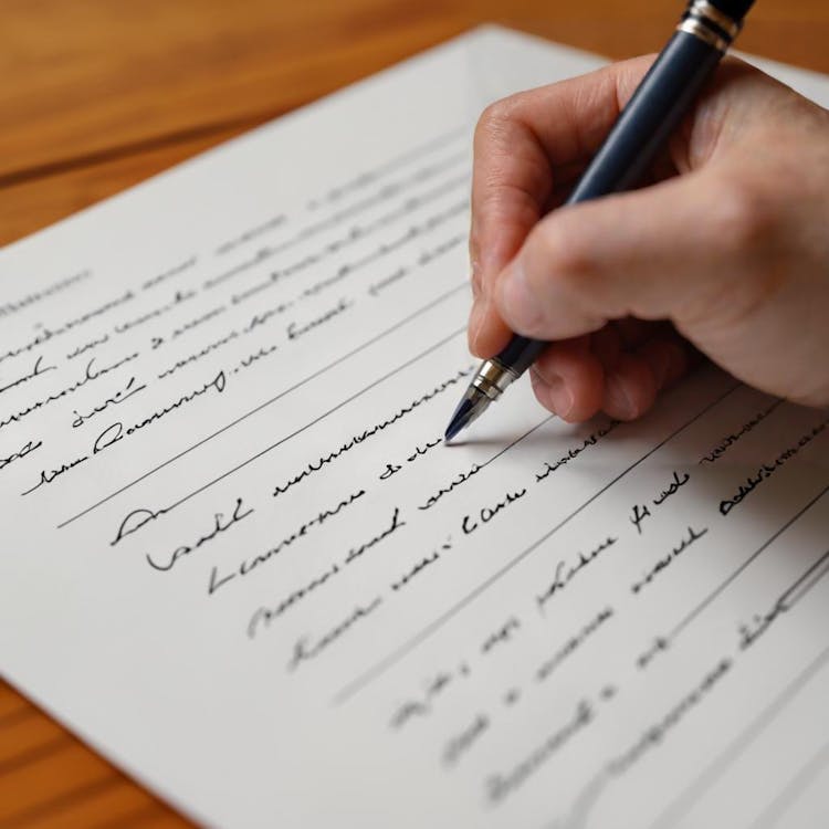 Osoba pisząca na papierze długopisem, skupiająca się na poprawie swoich umiejętności pisania po hiszpańsku.