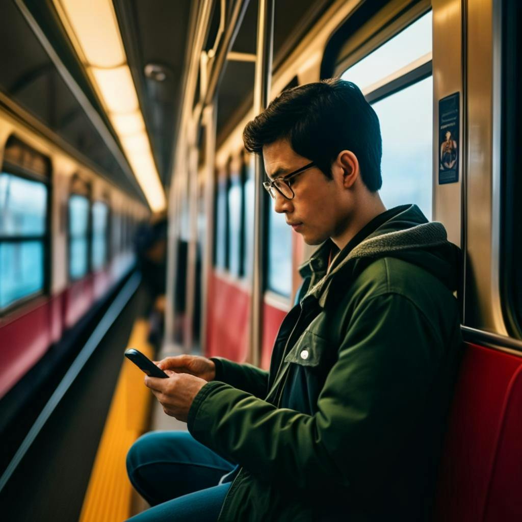 A person using a phone on a train