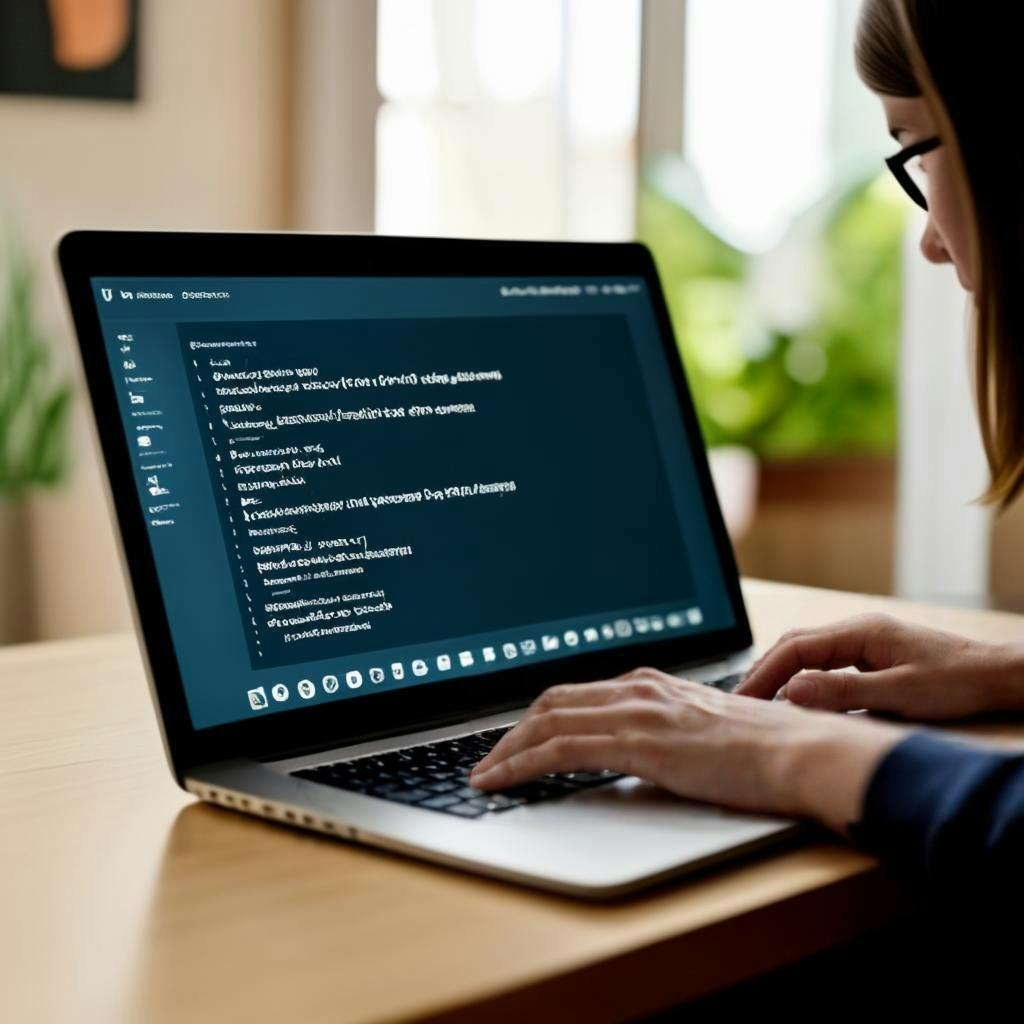 Osoba pisząca na laptopie z otwartym oprogramowaniem do pisania Linguisity na ekranie
