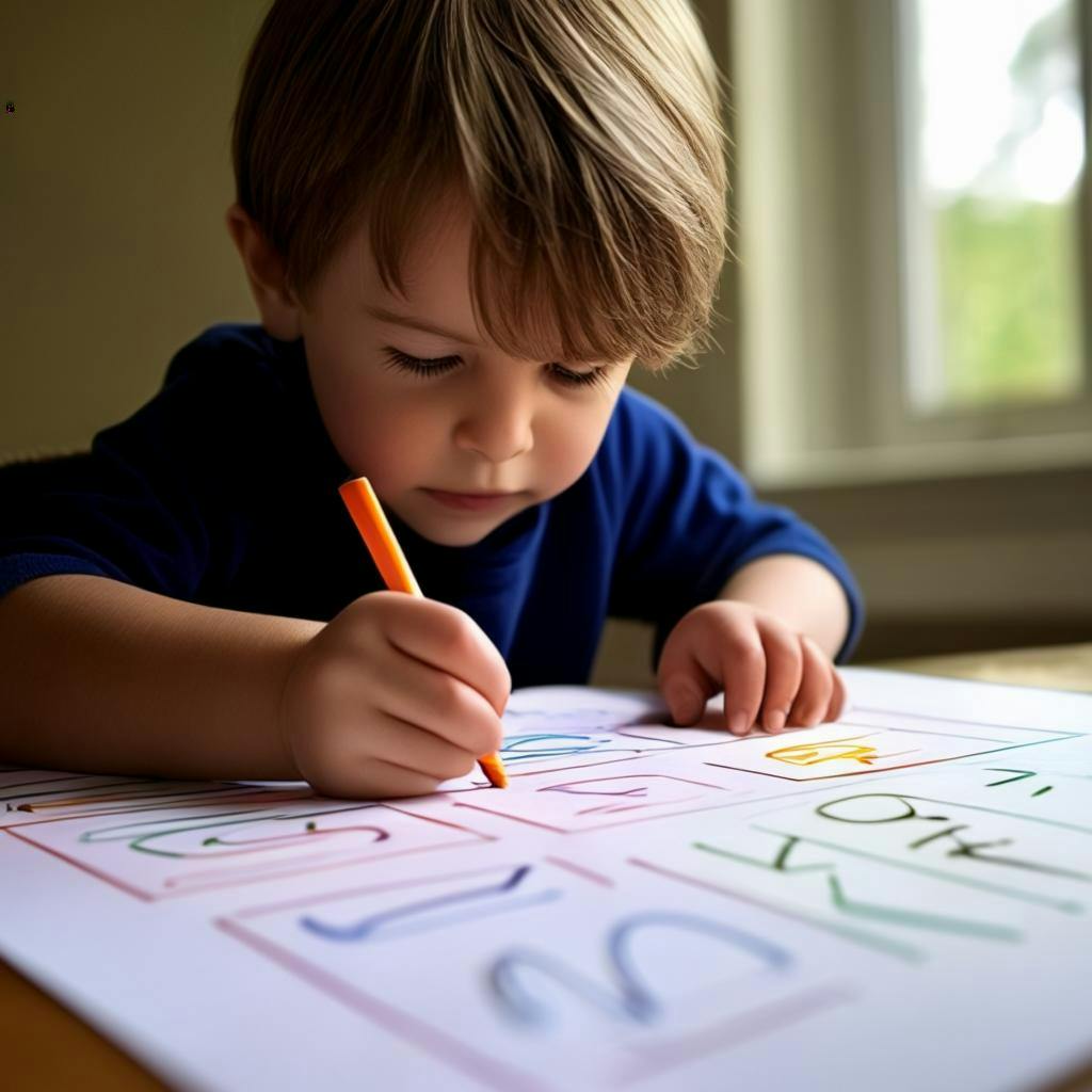 A young child learning how to write letters or words using pencils, crayons, or markers.