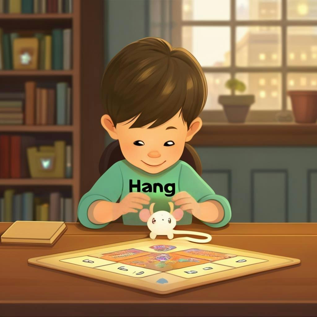 A screenshot of Spelling City website showing a child playing the Hang Mouse spelling game.