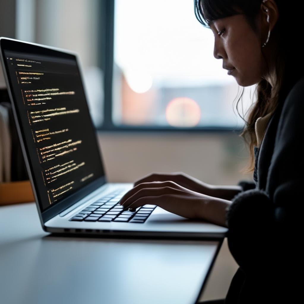 Una persona escribiendo en una laptop con la plataforma de escritura potenciada por IA de Linguisity abierta.