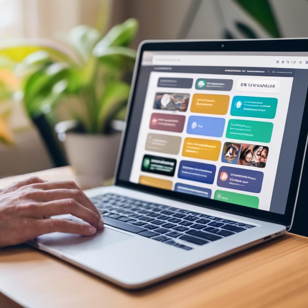 A person using their laptop to access language learning resources, with various open tabs showcasing apps, dictionaries, podcasts, and Linguisity platform.