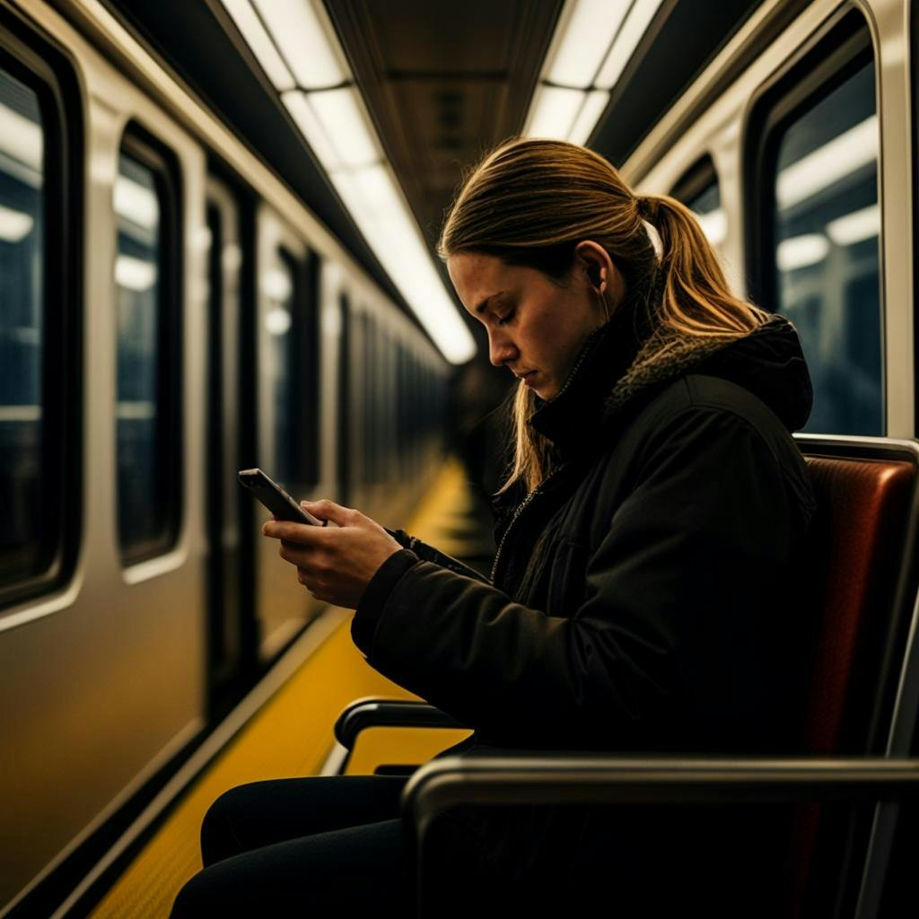 A person using a phone on a train