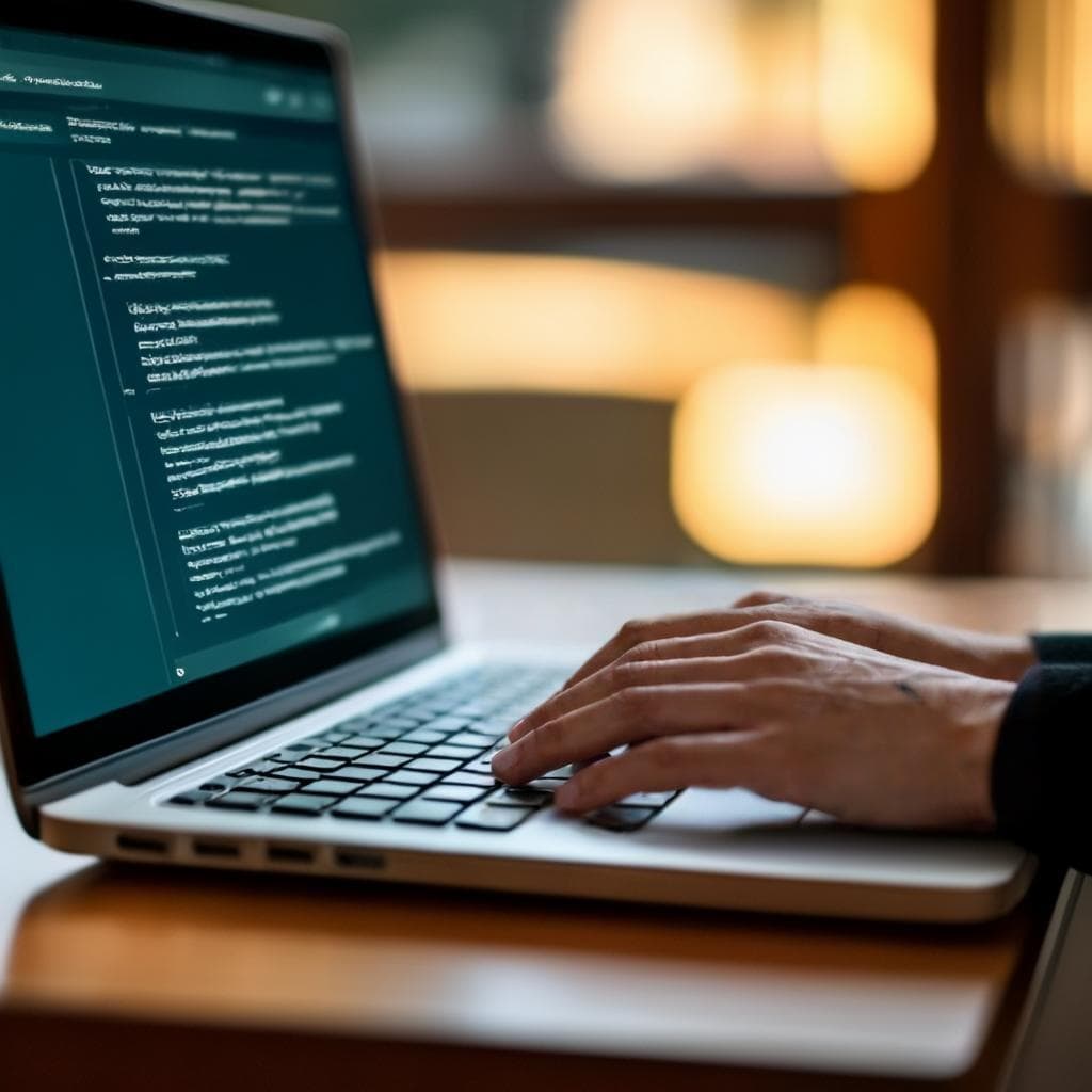 Una persona escribiendo en una laptop con el software de Linguisity abierto en su pantalla